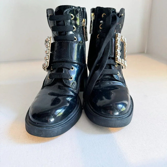 Roger Vivier Black Lace up Ankle Boots with Rhinestone Buckle 36.5 - Picture 8 of 13